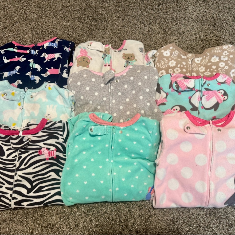 Carters Fleece Footie Pajama 2T lot - 9 pairs!